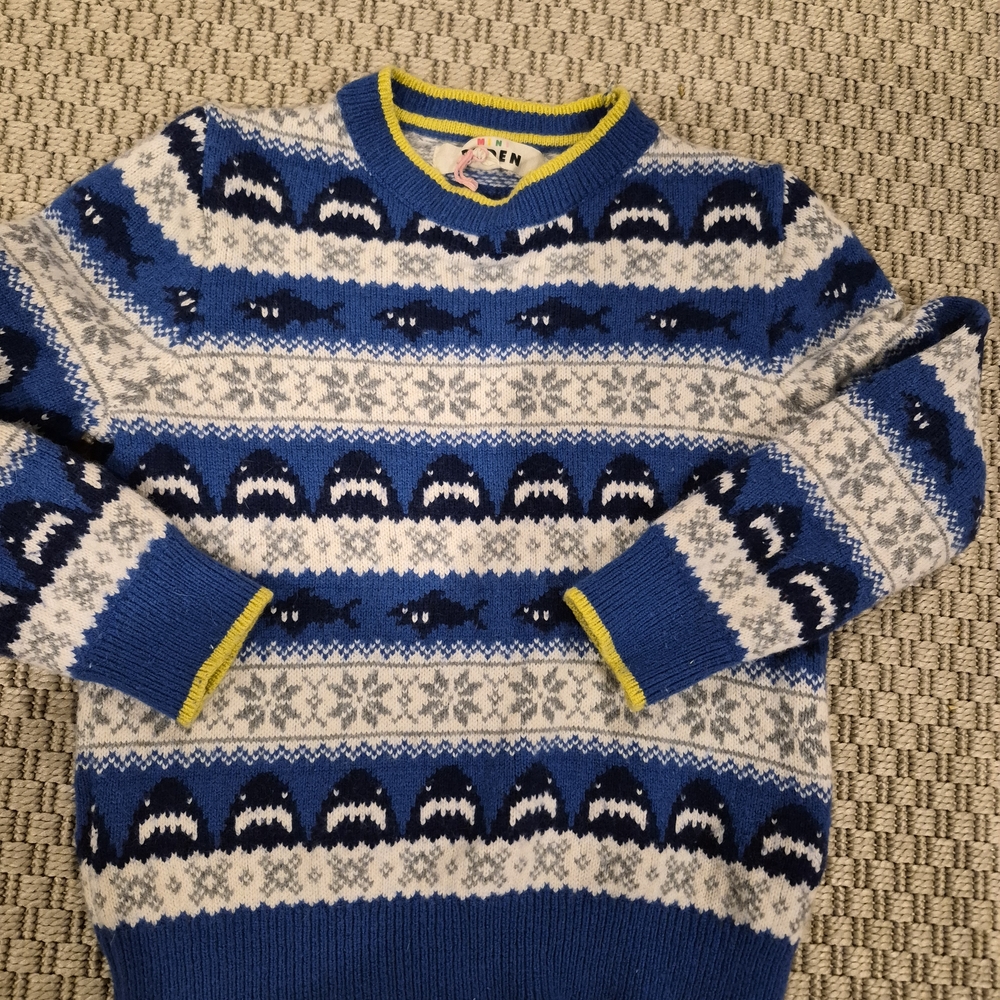 Boden Blue and White Crewneck Sweater